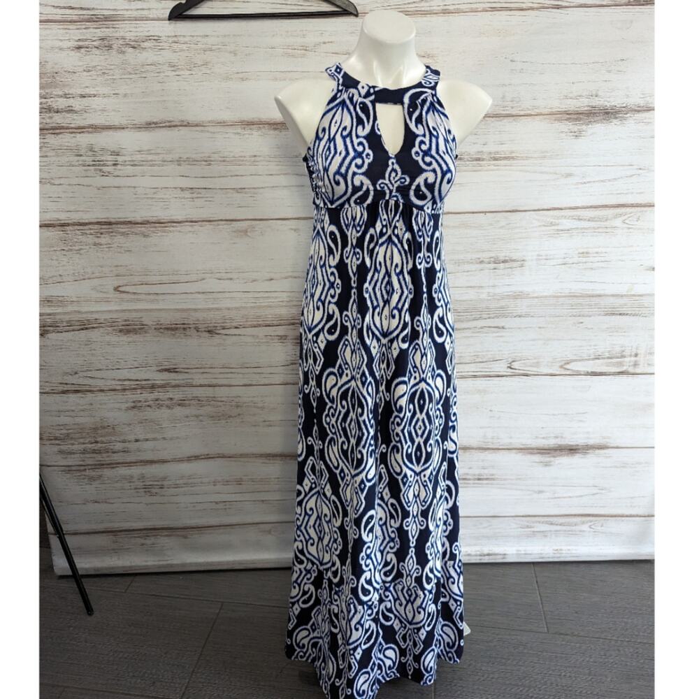 INC Printed Blue and White Maxi Halter Dress sz XS